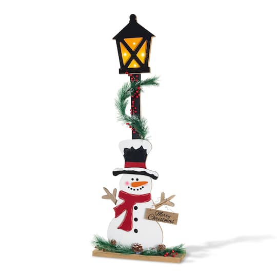Glitzhome® 36.75" Lighted Christmas Wood Snowman with Lamp Porch Decor With Timer